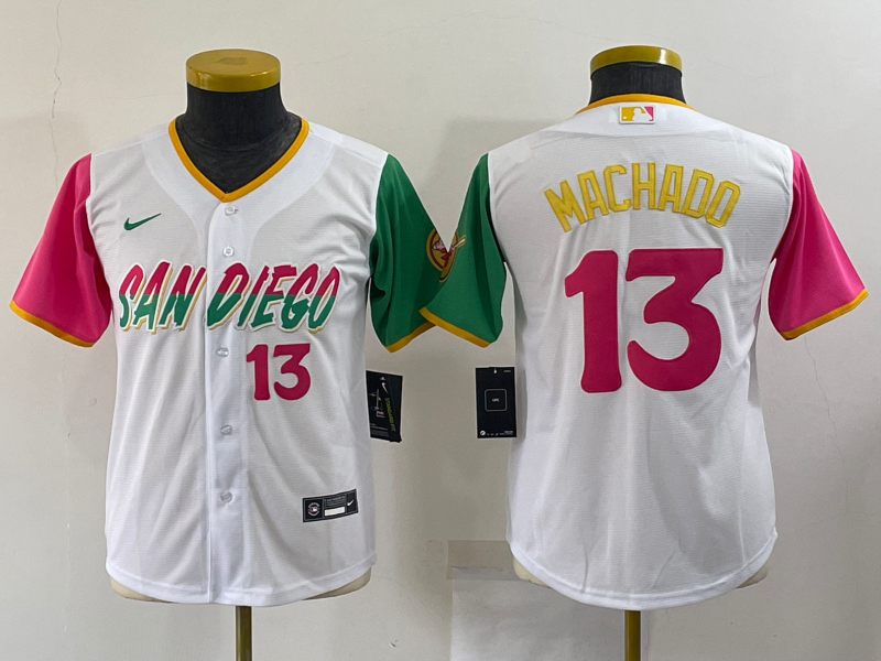 Youth San Diego Padres #13 Manny Machado 2022 White City Connect Stitched Baseball Jersey